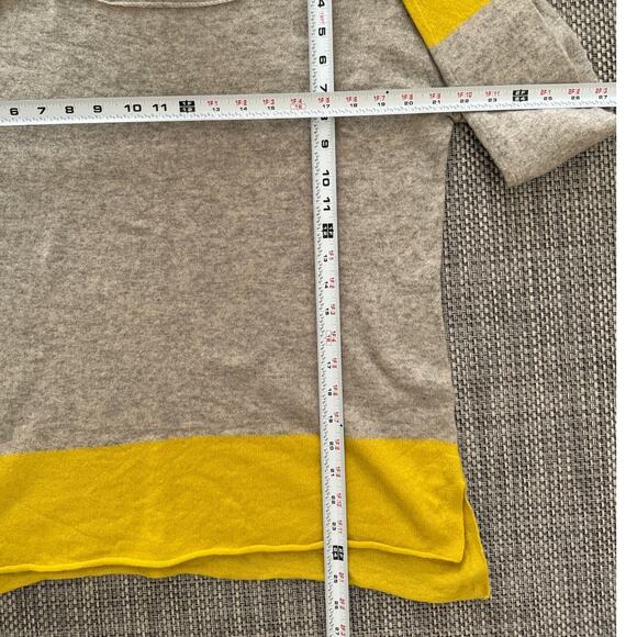 VINCE 100% CASHMERE Colorblock Slouchy Boatneck Long Sleeve Sweater Yello Gray M - Picture 5 of 5